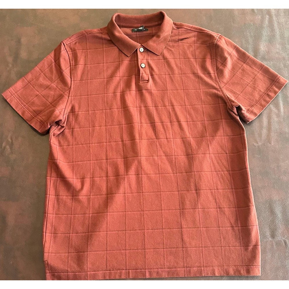Van Heusen Mens Large Rust Red Windowpane Check Short Sleeve Polo Shirt